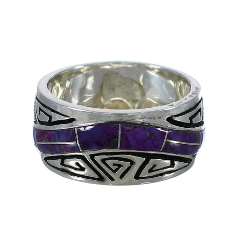 Southwestern Genuine Sterling Silver Magenta Turquoise Inlay Water Wave Ring Size 7 QX74303